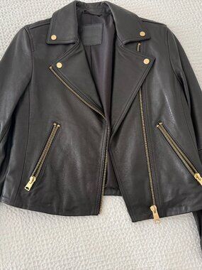 All Saints Dalby Slim Fit Black Leather Biker Jacket - Rarely Worn